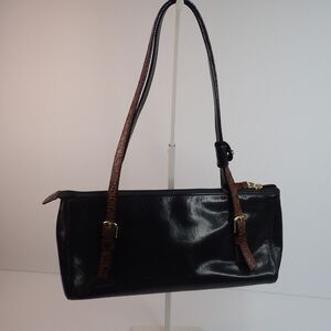 Vtg Brahmin Handbag Purse MELANIE Satchel Shoulder Bag Tuscan Black Brown Croc